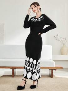 Modelyn 幾何圖案毛衣裙 - 黑與白 - 查看 5