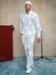 Manfinity AFTRDRK 男士佩斯利印花襯衫和褲子 - 白色 - 查看 1