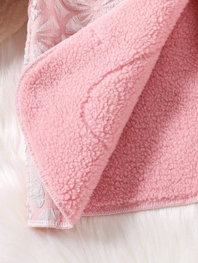 Young Girl Borg Collar Pocket Patched Jacquard Coat