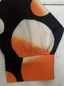 Plus Polka Dot Print Asymmetrical Neck Dress - Brown - View 4