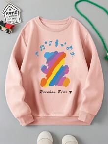 Tween Girl Cartoon Graphic Thermal Lined Sweatshirt - Pink - View 1