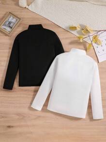 SHEIN 男大童2入組字母圖案小高領T恤