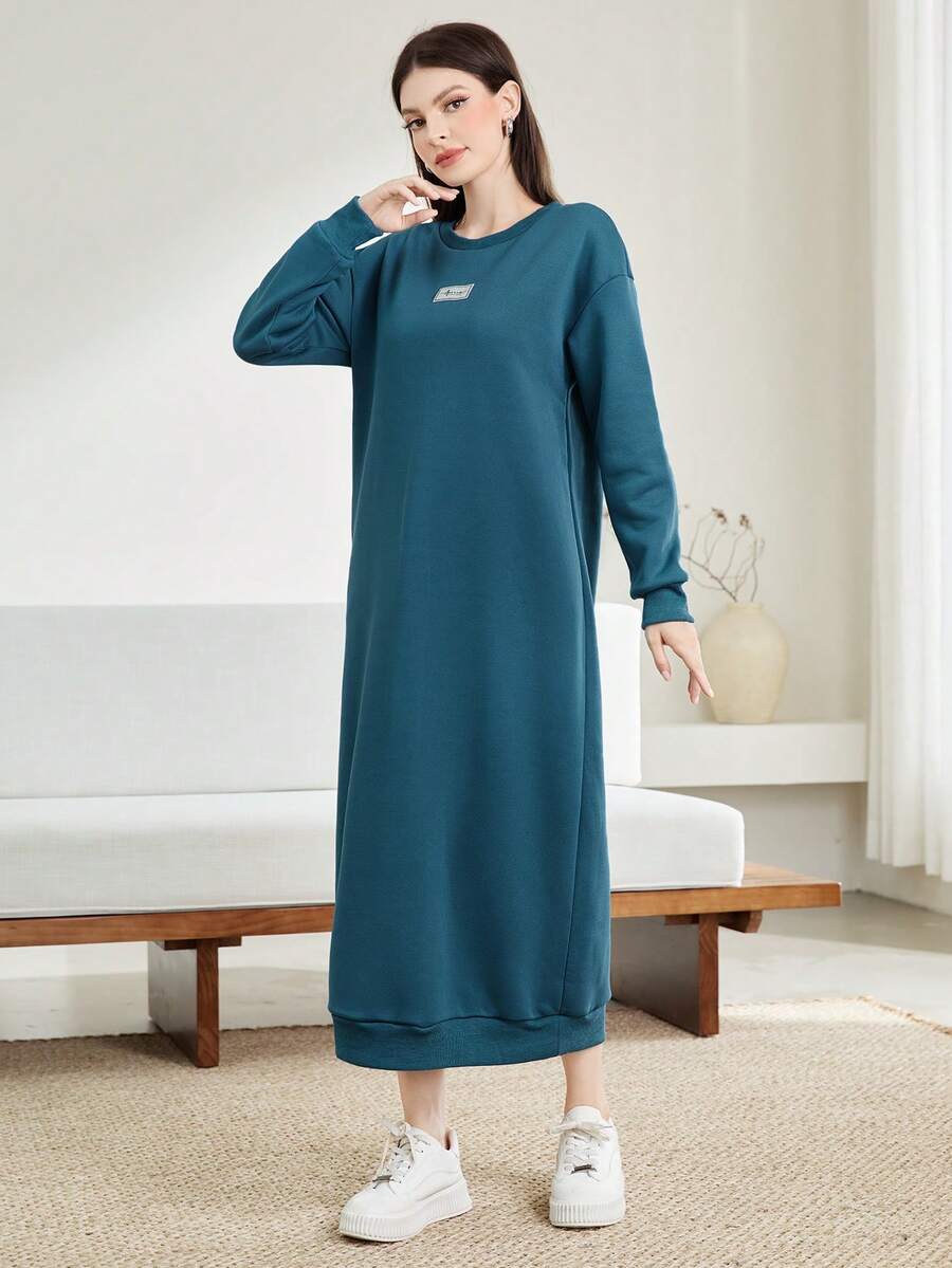 Mulvari Của phụ nữ Thư được vá Đầm nỉ - Màu xanh lam - Xem 1