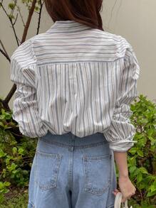 DAZY Striped Print Button Front Shirt Long Sleeve Top - Multicolor - View 7