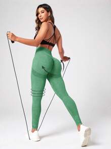 Yoga Trendy Tie Dye Tummy Control Sports Leggings - Green - View 2