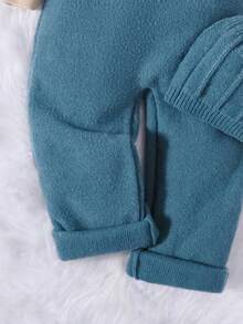 SHEIN 2入組男小童休閒針織連身褲附帽子,合適的適用於秋天和冬天 - 水鴨藍 - 查看 3