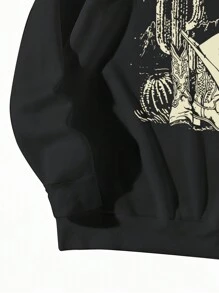 SHEIN EZwear Slogan Graphic Drop Shoulder Sweatshirt - Black - View 5