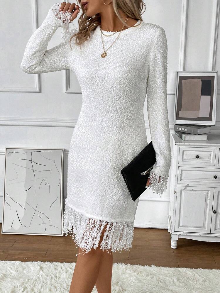 Fringe Trim Sweater Dress