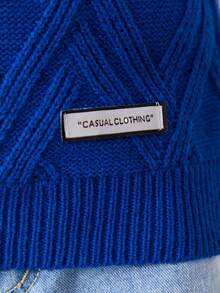 SHEIN Bé trai Lỏng lẻo Phù hợp Thả vai Vòng cổ Áo chui đầu Áo len - Màu xanh lam - Xem 3