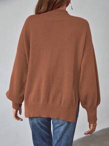 SHEIN LUNE 素色落肩袖口袋貼布套頭毛衣 - 棕色 - 查看 2
