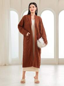 Seusyu Shawl Collar Dual Pocket Drop Shoulder Cardigan Fall Cloth For Women - Redwood - View 1