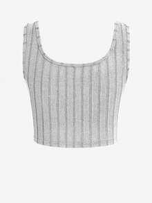 SHEIN Unity Đường viền cổ có rãnh Crop Tank Top - Xám - Xem 2