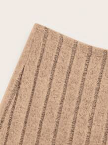 SHEIN EZwear 净色罗纹针织裙 - 卡其色 - 查看 3