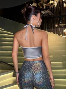 SHEIN ICON Hauts pour sortir, hauts sans dos à lacet avec paillettes