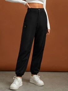 SHEIN Unity Flap Pocket Side Cargo Pants - Black - View 5