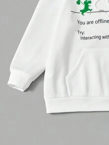 Flirla 加大码标语卡通图案袋鼠口袋抽绳保暖内衬卫衣 - 白色 - 查看 4