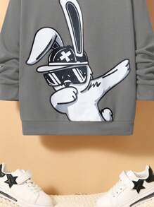 SHEIN Tween Boy Cartoon Graphic Hooded Sweatshirt,In Fall/Winter - Grey - View 4