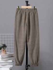 SHEIN Cậu bé Tween In kẻ sọc Lót nhiệt Quần - màu nâu - Xem 2