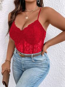 Celure Hơn Ren Áo liền quần dây treo - Đỏ - Xem 7