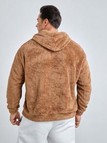 GENTILAND Nam Plus Thêu Chữ Dây rút Flannel Hoodie - màu nâu - Xem 2