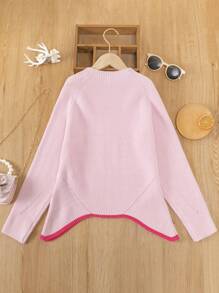 SHEIN Teenager Mädchen Pullover mit Raglanärmeln, Kontrast asymmetrischem Saum,
