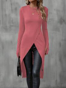 SHEIN LUNE Solid Tulip Hem Tee - Watermelon Pink - View 5