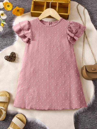 SHEIN Young Girl Polka Dot Woven Fabric Cap Sleeve Dress With Ruffle Hemline, Sweet And Cool Look, And Elegant Style, Suitable For Summer, Outing, And All Occasions, Provides Cool And Fresh Wearing Experience In Hot Summer,Holiday,Summer,Travel