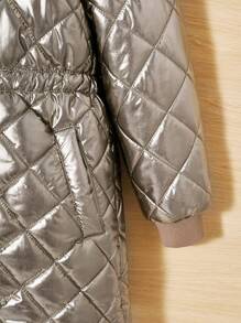 SHEIN Tween Girl Metallic Hooded Quilted Coat - Gold - View 6