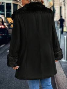 SHEIN LUNE Plus Fuzzy Trim Zipper Phía Trước Áo Khoác Parka Đệm Quần Áo Mùa Đông - màu đen - Xem 2