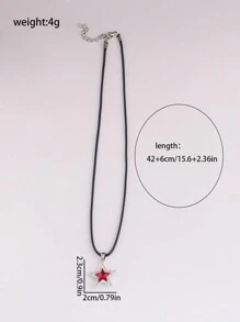 ROMWE Grunge Punk 1pc Fashion Zinc Alloy Rhinestone Star Charm Necklace For Women For Daily Decoration - Đỏ - Xem 3