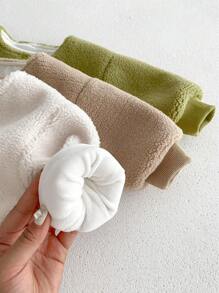 女嬰翻蓋細節前紐扣絨毛外套 - 米色 - 查看 6