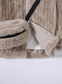 男孩鬆身毛絨連帽外套,帶包繩,休閒風格 - 卡其色 - 查看 7