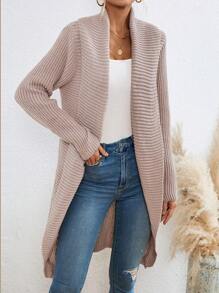 SHEIN Privé 纯色休闲设计开衫 - 淺灰紫 - 查看 1