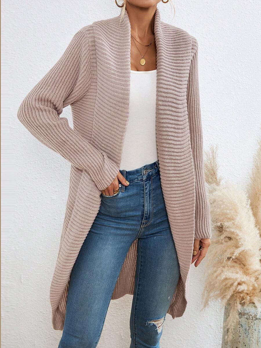 SHEIN Privé 纯色休闲设计开衫 - 淺灰紫 - 查看 1