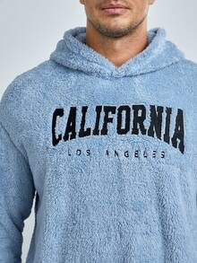 GENTILAND Loose Fit Men's Plus Size Letter Embroidery Drop Shoulder Fleece Hoodie - Blue - View 6