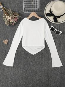 Tween Girl Solid Hanky Hem Tee - White - View 2