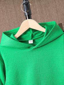 SHEIN Tween Boy Letter Patched Detail Hoodie & Sweatpants - Green - View 3