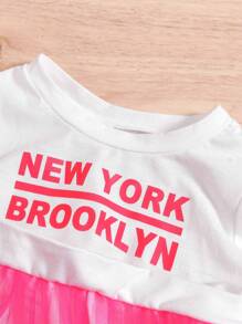 Baby Girl Letter Graphic Mesh Overlay Dress - Multicolor - View 5