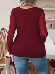 Celure Plus Contrast Mesh Zipper Front Tee - Burgundy - View 2