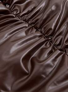 SHEIN BAE 褶飾 PU 皮革疊層長褲 - 咖啡棕 - 查看 9