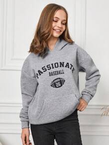 RueChic 青少年女孩字母圖案袋鼠口袋連帽衫