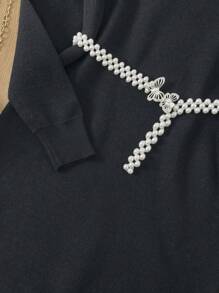 SHEIN Tween Girl Geo Pattern Raglan Sleeve Sweater Dress Without Belt - Multicolor - View 4