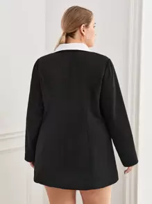 BizChic Plus Contrast Collar Flap Detail Overcoat - Black and White - View 2