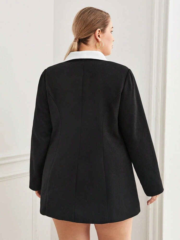 Plus Contrast Collar Flap Detail Overcoat