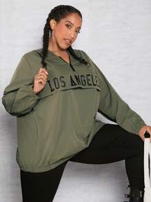 SHEIN CURVE+ Chaqueta con capucha con media cremallera y gráfico de talla grande