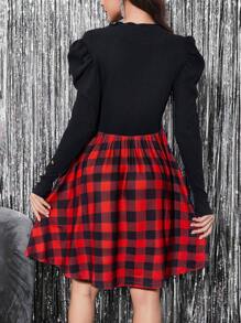 SHEIN Clasi 格紋印花羊腿袖洋裝 - 彩色 - 查看 2