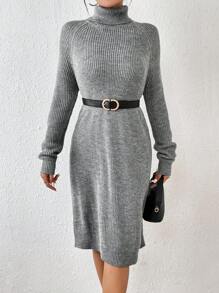 SHEIN Frenchy Áo cao cổ Tay Raglan Đầm Áo len Không có thắt lưng - Màu Xám nhạt - Xem 5