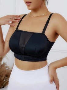 Solid Mesh Insert Shapewear Top - Black - View 3