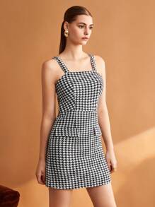 BizChic 千鳥格印花吊帶洋裝不附腰帶 - 黑與白 - 查看 8