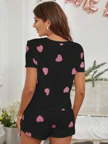 In Trái tim Bộ áo Tee & quần Shorts Pajama - màu đen - Xem 2